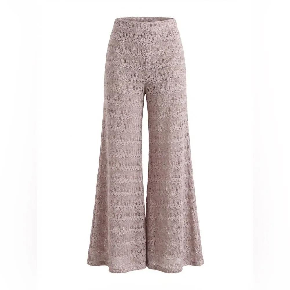 FREE PEOPLE EXTREME KNIT BEACH FLARE PANTS BEIGE SIZE 0